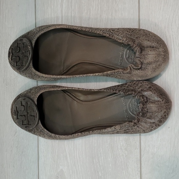 Tory Burch Womens Classic Reva brown distressed Leather Flats Ballet shoes sz 9M - Picture 7 of 12